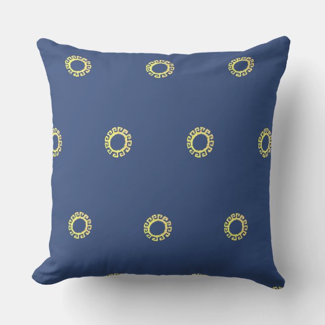 Coussin Beau Soleil Inca Jaune sur Fond Bleu (Recto)