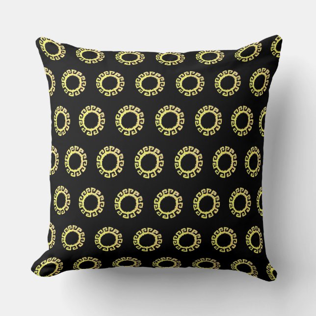 Coussin Beau soleil inca jaune sur noir (Recto)