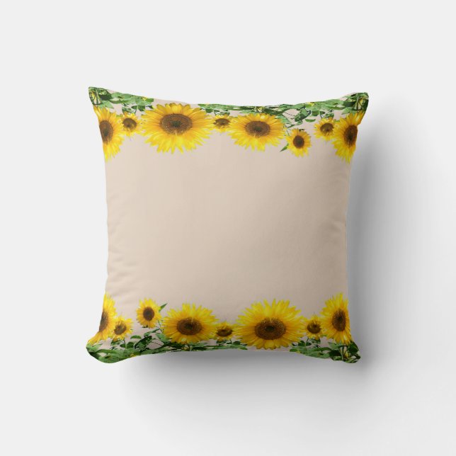 Coussin Beau tournesol jaune sur beige clair (Recto)