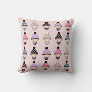 Coussin Beaucoup de bébés mignons sur pois rose