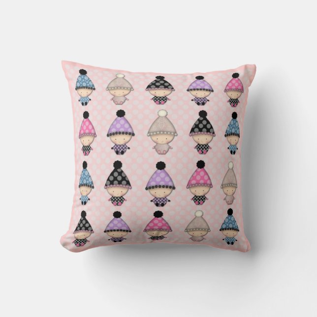 Coussin Beaucoup de bébés mignons sur pois rose (Recto)