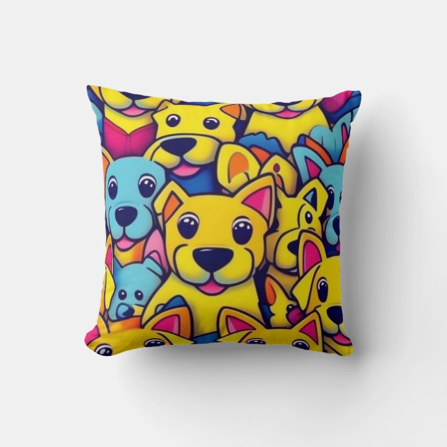 Coussin Beaucoup de chiens jaunes heureux chiens (Recto)