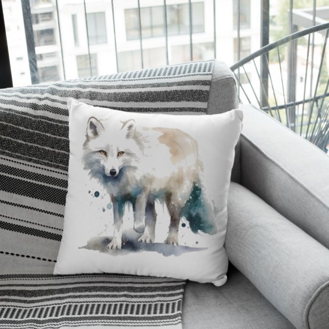 Coussin Beauté Arctique : Renard d'Hiver (Créateur téléchargé)