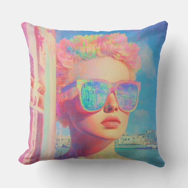 Coussin Beauté côtière de Neon avec lunettes de soleil (Recto)