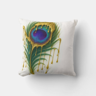 Coussin Beauté Luxe Gold Drip Glam Plume de Paon