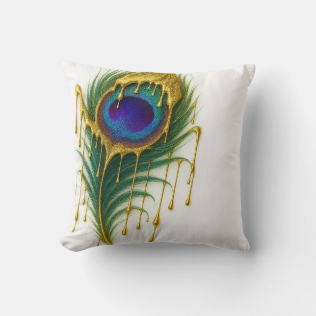 Coussin Beauté Luxe Gold Drip Glam Plume de Paon (Recto)