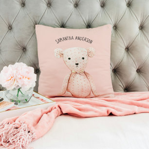Coussin Beauté Moderne Pastel Pink Teddy Ours Avec Nom