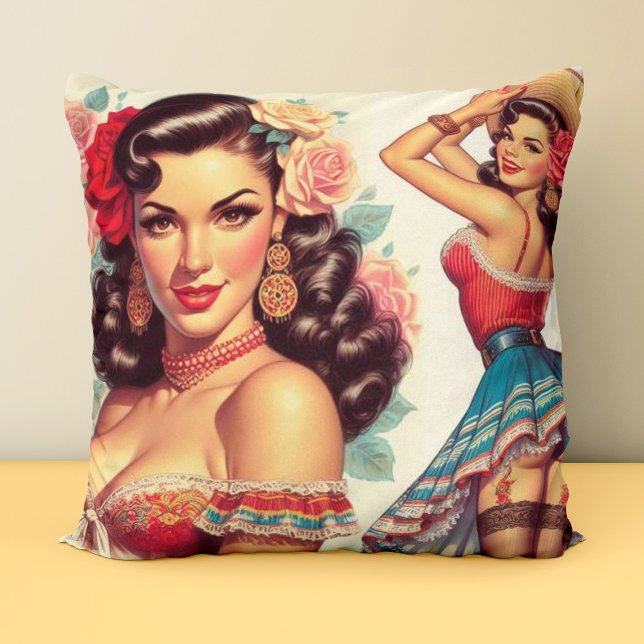 Coussin Beauté rétro Femme mexicaine (Créateur téléchargé)