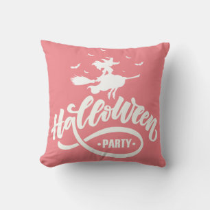 Coussin Beauté Sorcière Voler Broom Halloween Typographie