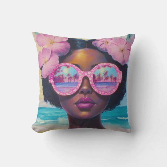 Coussin Beauté tropicale dans les tons roses (Recto)