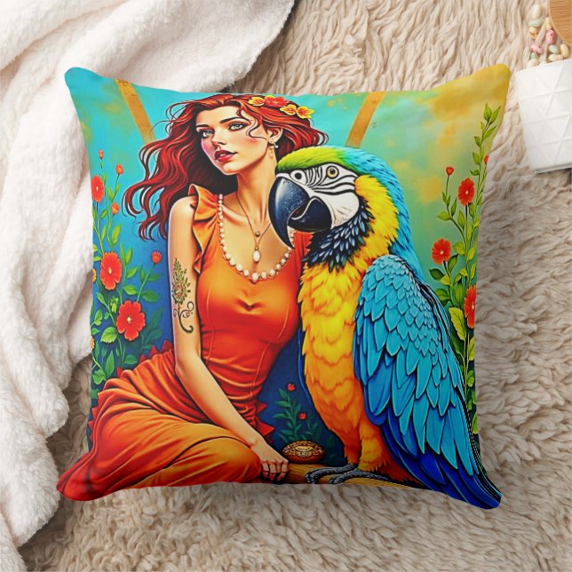 Coussin Beauté tropicale et design de perroquets bleus (Couverture)