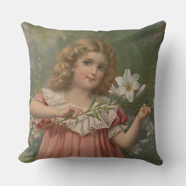Coussin Beautés de Pâques, Illustration Vintage, 1898 (Recto)