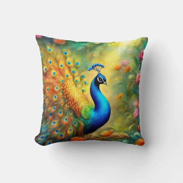 Coussin Beautiful Peacock in Garden Bird 98 (Recto)