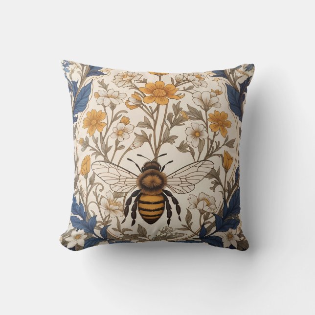 Coussin Beautiful Yellow and Blue Floral Vintage Bee (Recto)