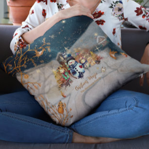 Coussin Beaux animaux, Enfants bleu Noël