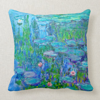 Coussin Beaux-arts bleus frais de Monet d'étang de