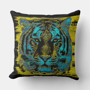 Coussin Beaux-arts de tigre sur Burlap Jut rustique #5