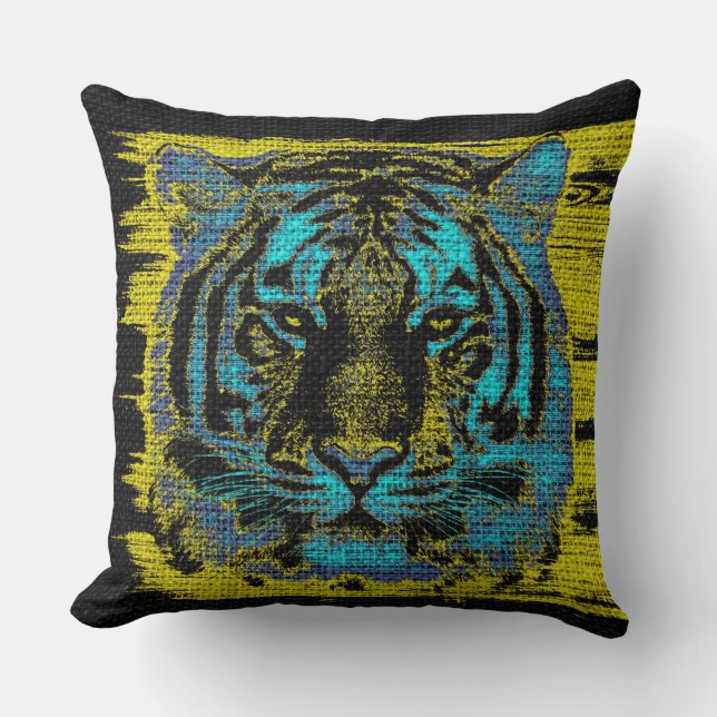 Coussin Beaux-arts de tigre sur Burlap Jut rustique #5 (Recto)