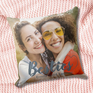 Coussin Beaux Besties Dusty Blue Heart and Names