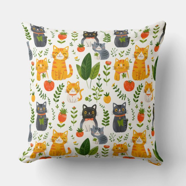Coussin Beaux chats kawaii, jouer avec des jouets blanc ba (Recto)