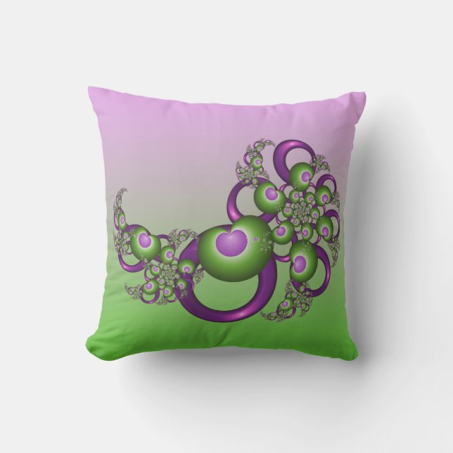 Coussin Beaux cœurs roses verts modernes abstraits fractal (Recto)