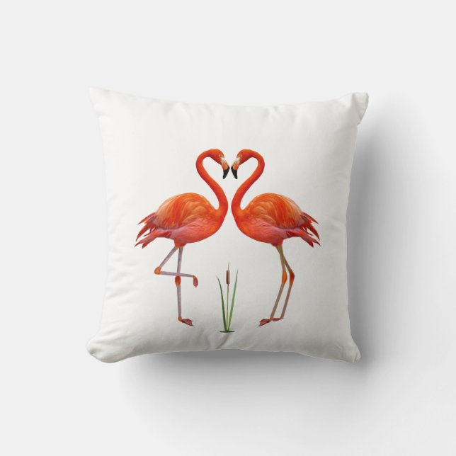 Coussin Beaux flamants rouges et plante de roseau sur fond (Recto)
