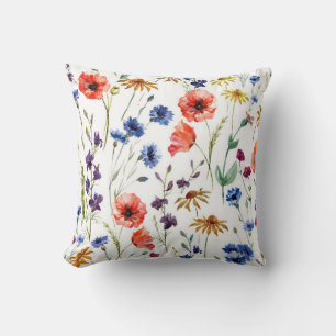 Coussin Beaux fleurs sauvages, aquarelle, pavot, fleur de
