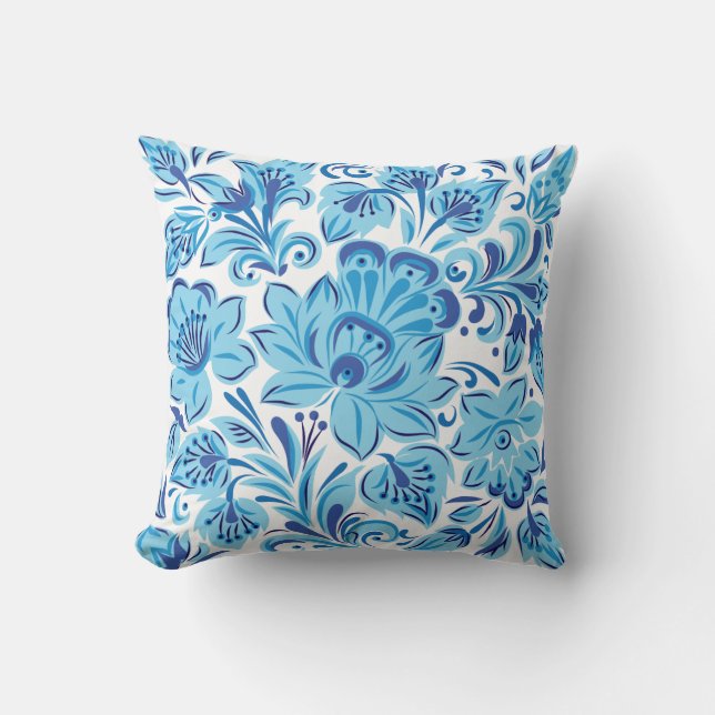 Coussin Beaux motifs bleus et floraux (Recto)