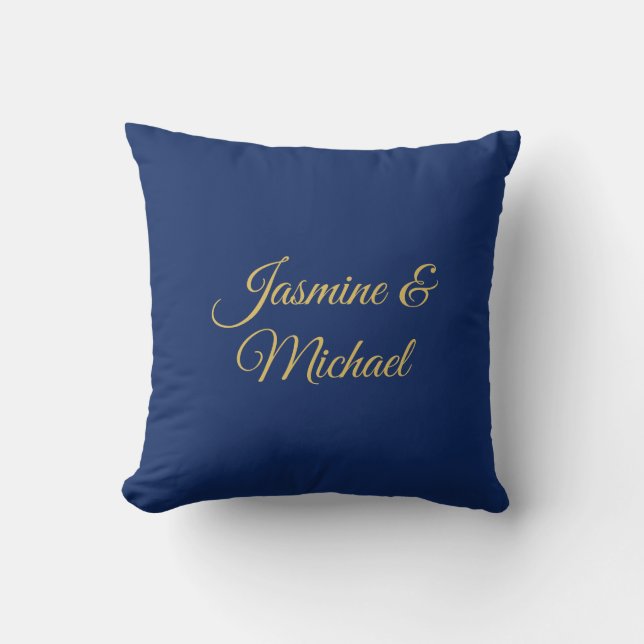Coussin Beaux Noms De Couple Calligraphie Chic Bleu & Or (Recto)