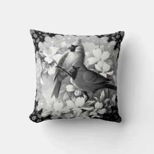 Coussin Beaux oiseaux cardinaux en noir et blanc