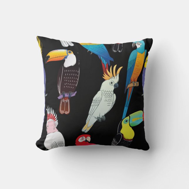 Coussin Beaux perroquets exotiques tropicaux. vintage se (Recto)