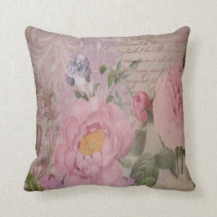 Coussin Beaux roses et fleurs vintages roses et bleus