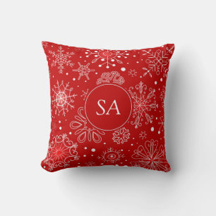 Coussin Beaux Snowflakes sur Noël Arrière - plan rouge