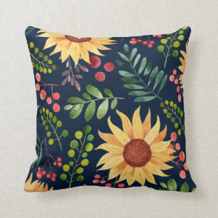 Coussin Beaux tournesols et baies Aquarelle Throw