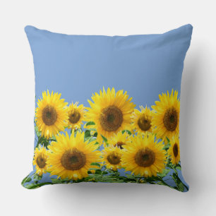 Coussin Beaux Tournesols Jaunes sur Sky Blue