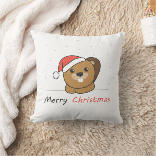 Coussin Beaver Noël Neige Hiver Animaux Castor