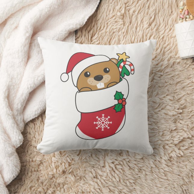 Coussin Beaver Noël Neige Hiver Animaux Castor (Couverture)