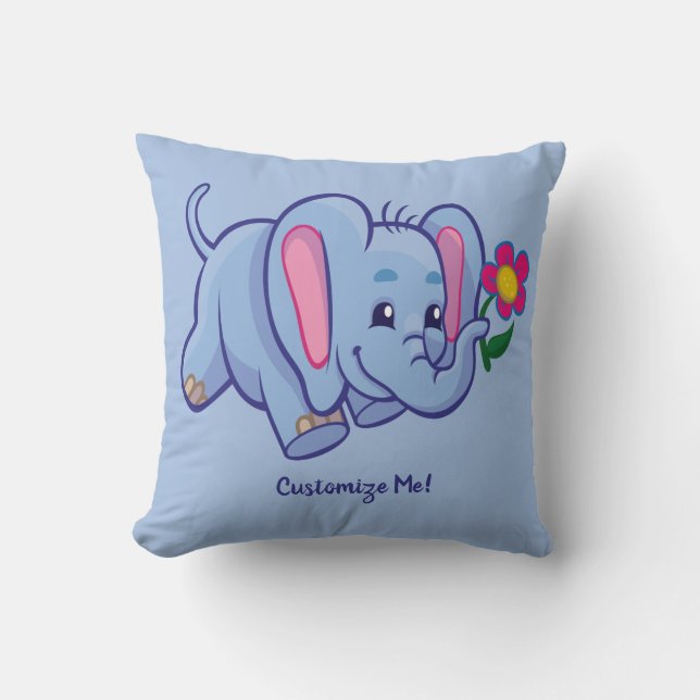 Coussin Bébé adorable et mignon Eléphant bleu Personnalisé (Recto)