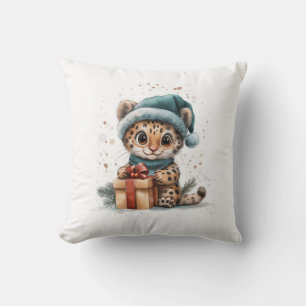Coussin Bébé adorable Leopard à Santa Hat avec cadeau