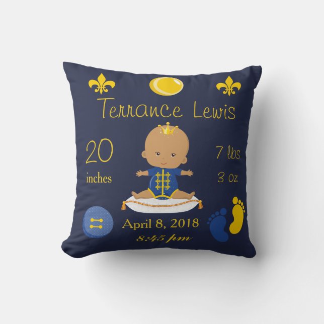 Coussin Bébé afro-américain garçon bleu et jaune (Recto)