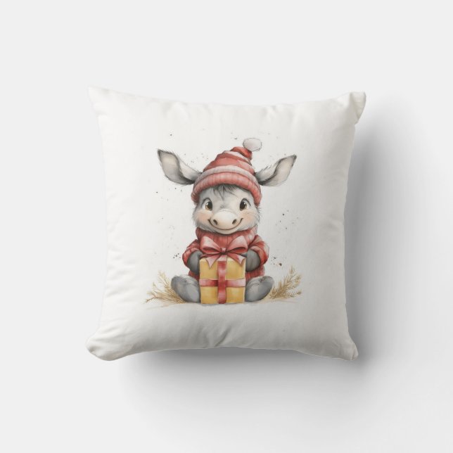 Coussin Bébé âne en rouge et blanc cadeau Casquette d'hive (Recto)