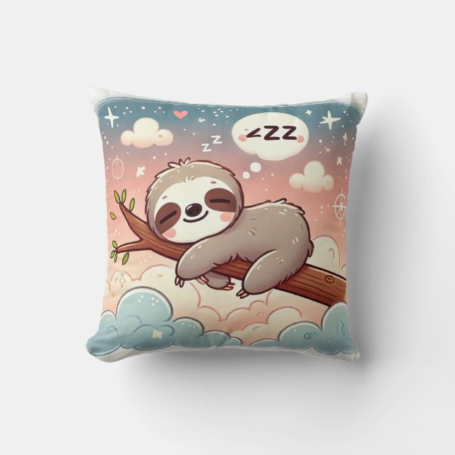 Coussin Bébé Animaux - Sleeping Sloth Nursery Wall Art (Recto)