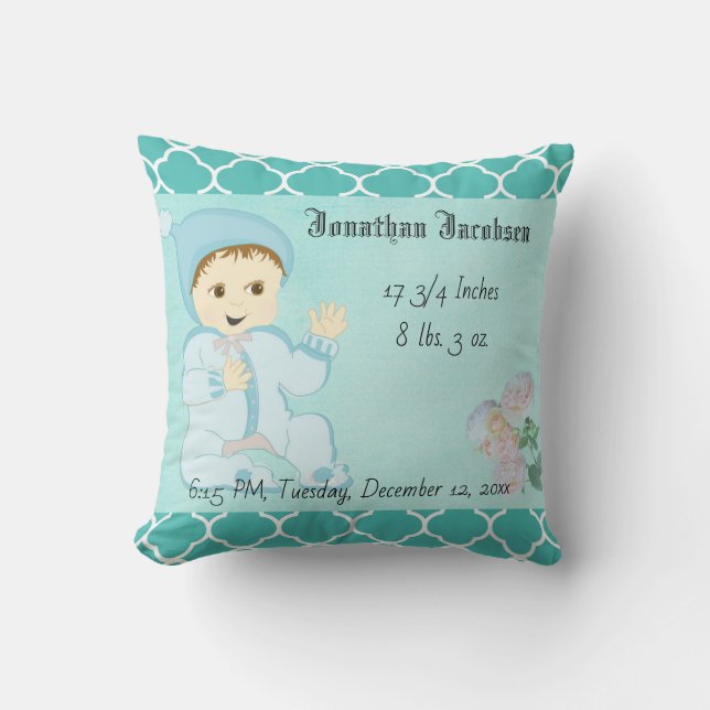 Coussin Bébé bébé garçon en bleu avec fleurs (Recto)