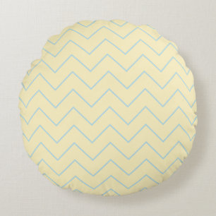 Coussin bébé bleu chevron sur jaune - Rond