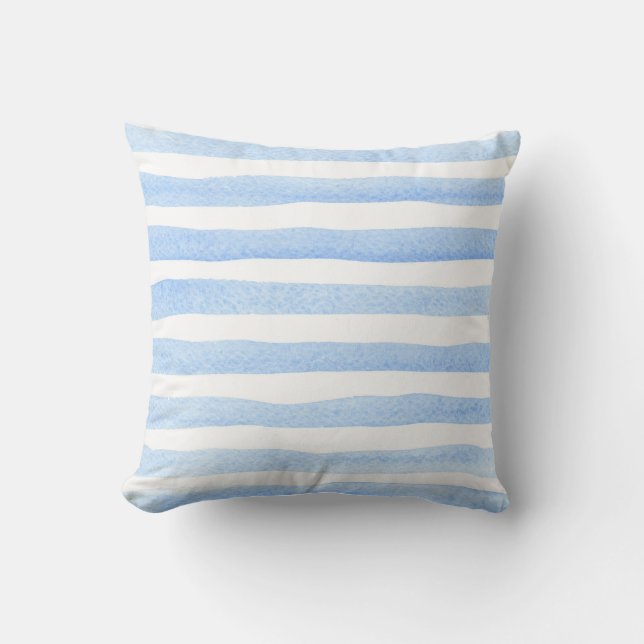 Coussin Bébé bleu et blanc à rayures horizontales aquarell (Recto)