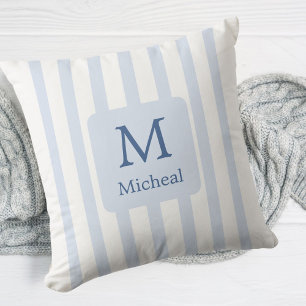 Coussin Bébé Bleu Stripes Garçon Monogramme Classique