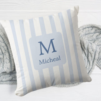 Coussin Bébé Bleu Stripes Garçon Monogramme Classique
