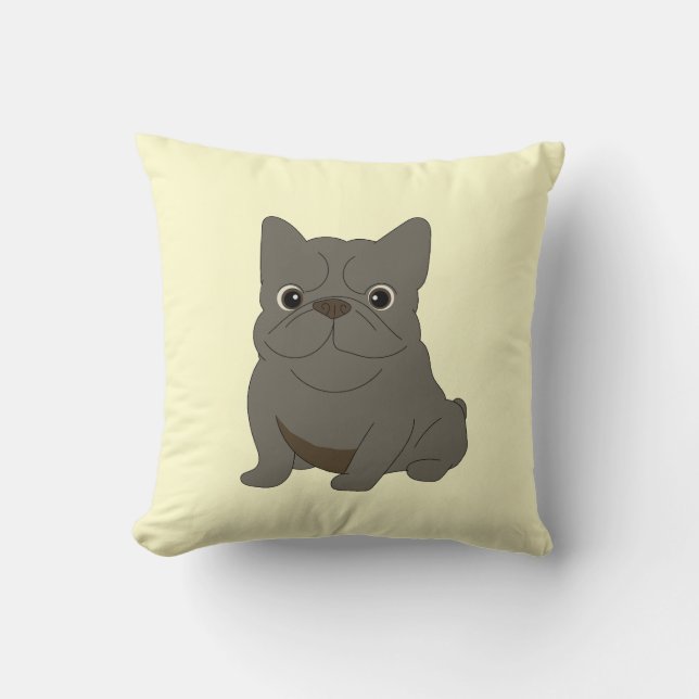 Coussin Bébé Bouledogue Français Gris, Crème, (Recto)