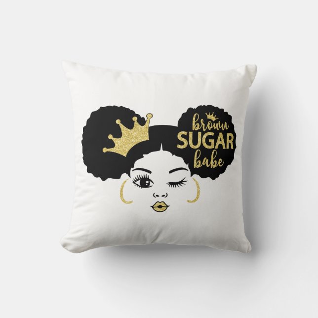 Coussin Bébé Brown de sucre en noir et or (Recto)