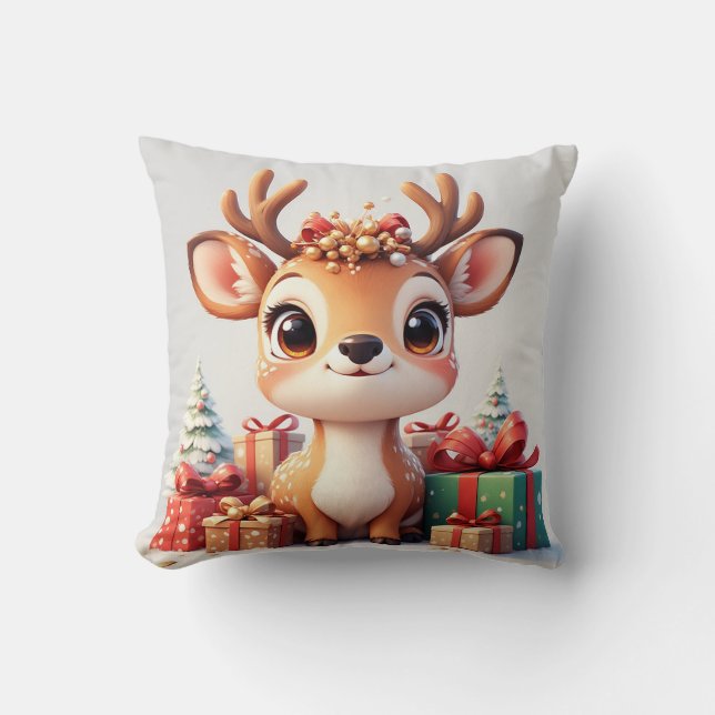 Coussin Bébé cerf adorable avec bois festifs (Recto)